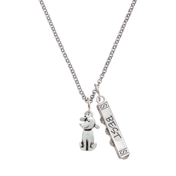 Delight Jewelry Silvertone 2-D Dog Silvertone Best Friends Forever Bar Charm Necklace, 23"
