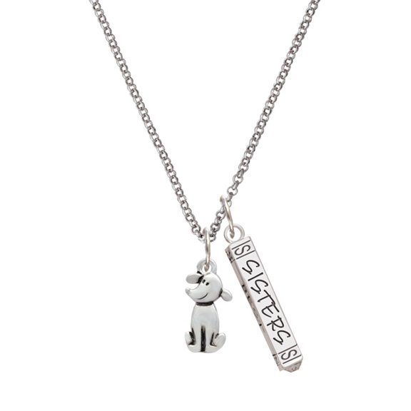 Delight Jewelry Silvertone 2-D Dog Silvertone Sisters Best Friends Forever Bar Charm Necklace, 23"