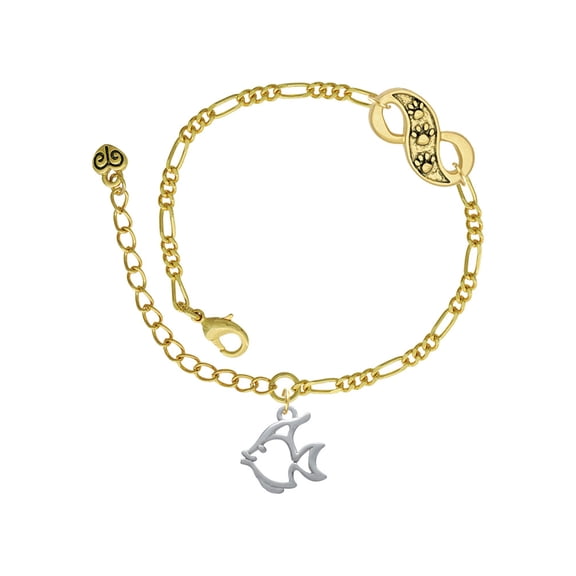 Delight Jewelry Silvertone 2-D Open Angel Fish Gold-tone Paw Infinity Link Chain Bracelet, 6"+2" Extender