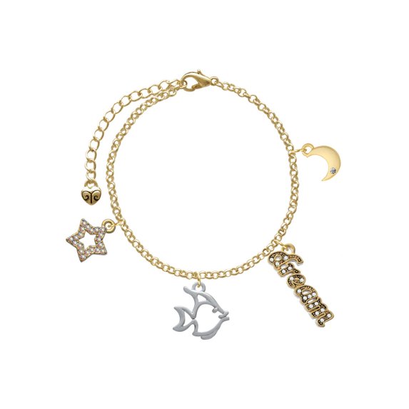 Delight Jewelry Silvertone 2-D Open Angel Fish Goldtone Dream Big Charm Bracelet, 7.5+2" Extender