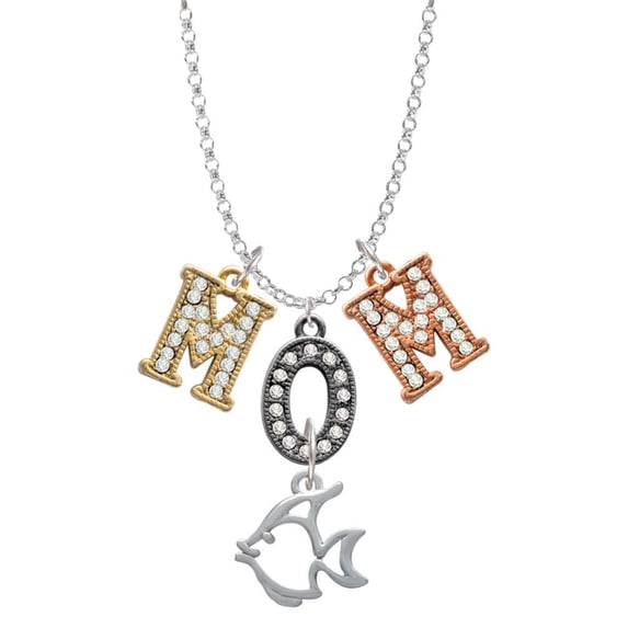 Delight Jewelry Silvertone 2-D Open Angel Fish Multi-Colored Crystal Mom Charm Necklace