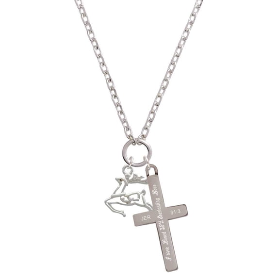 Delight Jewelry Silvertone 2-D Reindeer Everlasting Love Engraved Cross Zoey Necklace, 28"