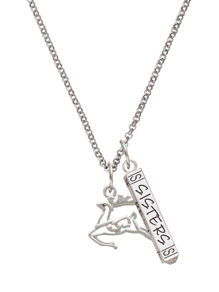 Delight Jewelry Silvertone 2-D Reindeer Silvertone Sisters Best Friends Forever Bar Charm Necklace, 23"