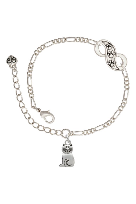 Silvertone 2-D Smiling Cat Silver-tone Paw Infinity Link Chain Bracelet, 6"+2" Extender