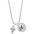 thumbnail image 1 of Delight Jewelry Silvertone 2-D Vanilla Ice Cream Cone with Sprinkles Silvertone Script Initial Disc - A - Charm Necklace, 20"+3", 1 of 4