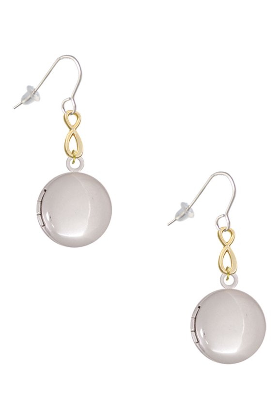 Silvertone 20mm Round Locket Gold Tone Infinity French Earrings