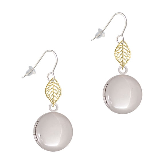 Delight Jewelry Silvertone 20mm Round Locket Goldtone Leaf French Earrings