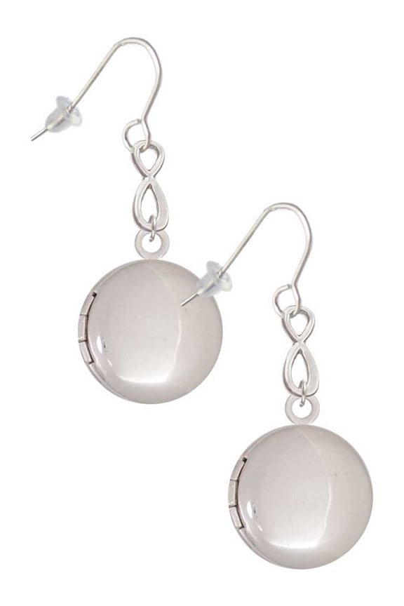 Silvertone 20mm Round Locket Silver tone Infinity French Earrings