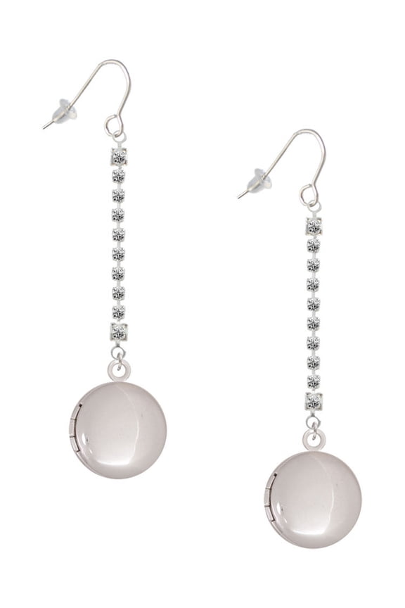 Silvertone 20mm Round Locket - Silver-tone Long Sparkle Dangle French Earrings