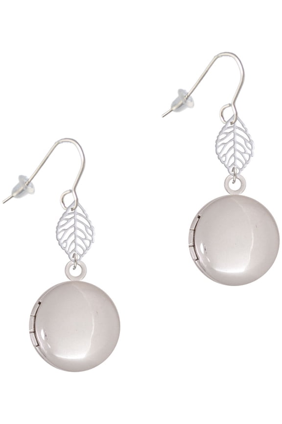 Silvertone 20mm Round Locket Silvertone Leaf French Earrings