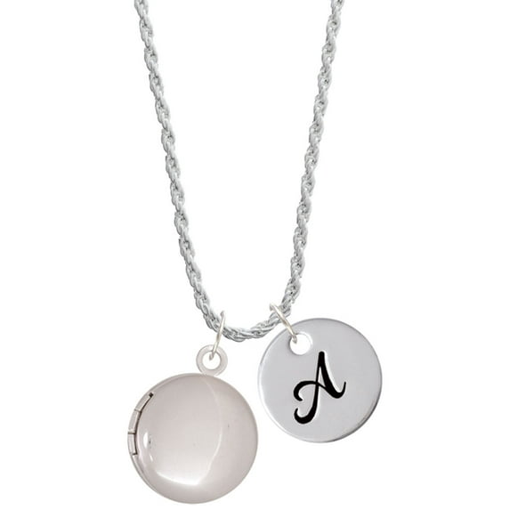 Delight Jewelry Silvertone 20mm Round Locket Silvertone Script Initial Disc - A - Charm Necklace, 20"+3"