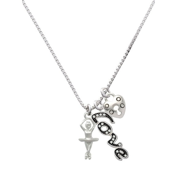 Delight Jewelry Silvertone 3-D Ballerina - Love and Lock Charm Necklace, 18"+1"