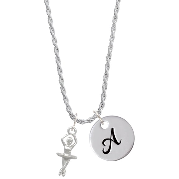 Delight Jewelry Silvertone 3-D Ballerina Silvertone Script Initial Disc - A - Charm Necklace, 20"+3"