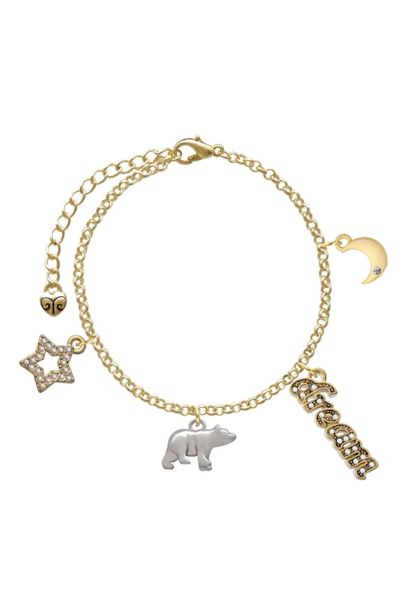 Silvertone 3-D Bear Goldtone Dream Big Charm Bracelet, 7.5+2" Extender