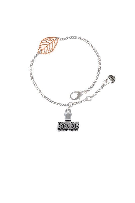 Silvertone 3-D ''Bite Me'' Stamp - Rose Goldtone Leaf Delicate Bracelet, 6.25+1.75"