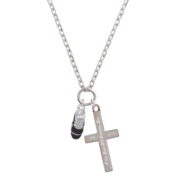 Delight Jewelry Silvertone 3-D Black Running Shoe Everlasting Love Engraved Cross Zoey Necklace, 28"