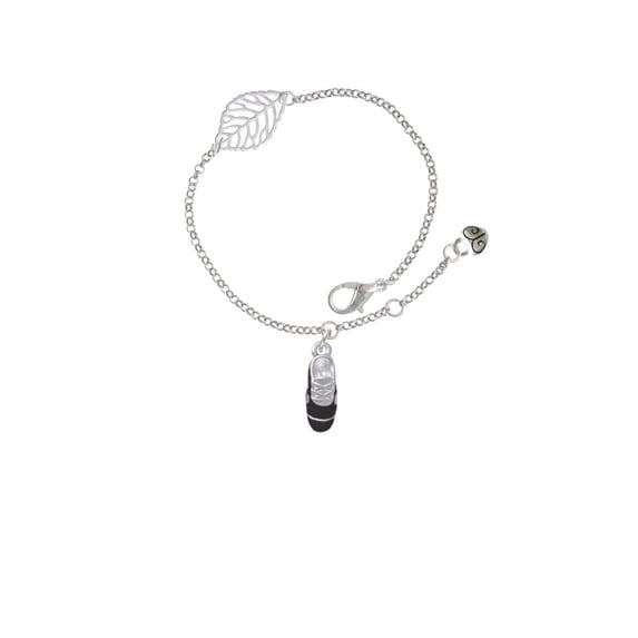 Delight Jewelry Silvertone 3-D Black Running Shoe - Silvertone Leaf Delicate Bracelet, 6.25+1.75"
