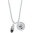 thumbnail image 1 of Delight Jewelry Silvertone 3-D Black Running Shoe Silvertone Script Initial Disc - E - Charm Necklace, 20"+3", 1 of 4