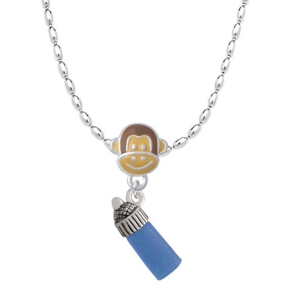 Delight Jewelry Silvertone 3-D Blue Baby Bottle Mia Monkey Charm Necklace