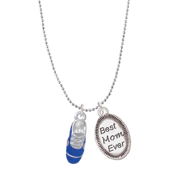 Delight Jewelry Silvertone 3-D Blue Running Shoe Best Mom Ever Charm Necklace