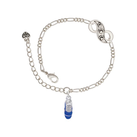 Delight Jewelry Silvertone 3-D Blue Running Shoe Silver-tone Paw Infinity Link Chain Bracelet, 6"+2" Extender