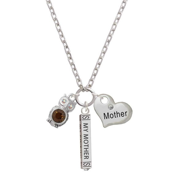 Delight Jewelry Silvertone 3-D Brown & AB Crystal Owl Always My Mother Bar Zoe Necklace