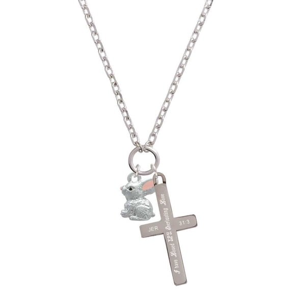 Delight Jewelry Silvertone 3-D Bunny Everlasting Love Engraved Cross Zoey Necklace, 28"