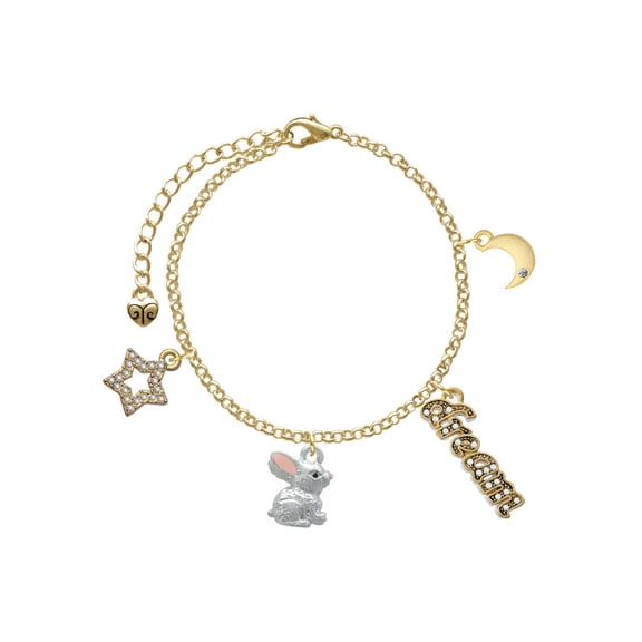 Delight Jewelry Silvertone 3-D Bunny Goldtone Dream Big Charm Bracelet, 7.5+2" Extender