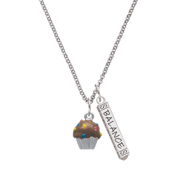Delight Jewelry Silvertone 3-D Chocolate Cupcake with Sprinkles Silvertone Balance Bar Charm Necklace, 23"