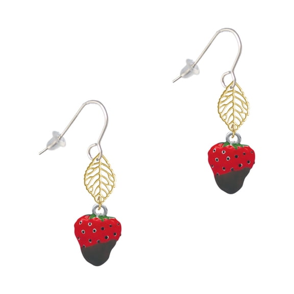 Delight Jewelry Silvertone 3-D Chocolate Dipped Strawberry Goldtone Leaf French Earrings