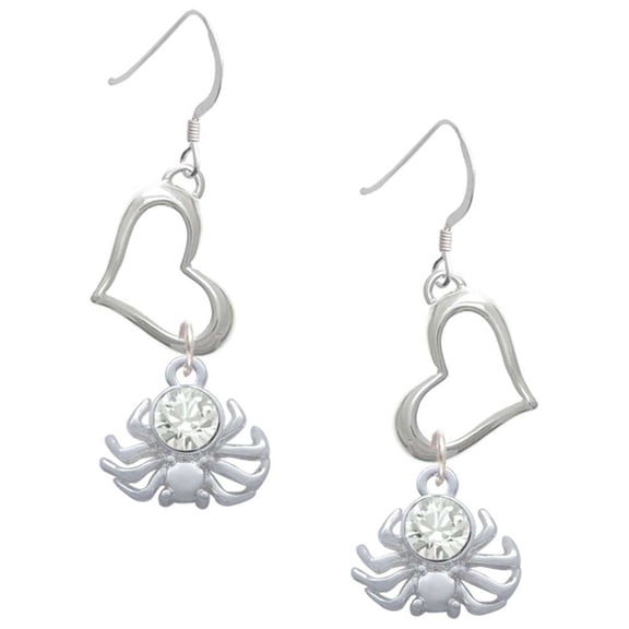 Delight Jewelry Silvertone 3-D Clear Crystal Spider Open Heart French Earrings