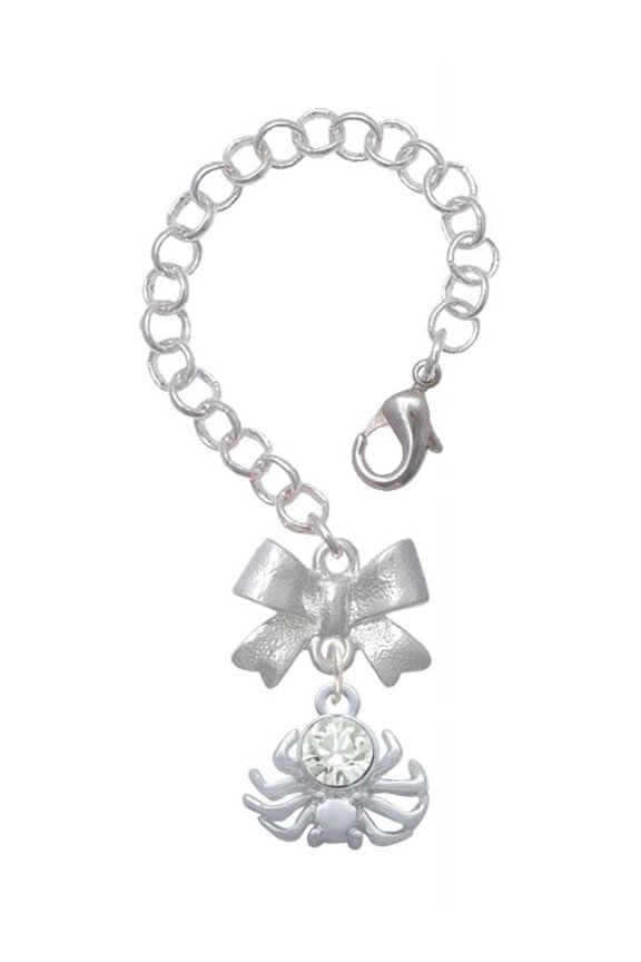 Silvertone 3-D Clear Crystal Spider - Silvertone Bow Charm Accessory for Tumblers and Thermal Cups