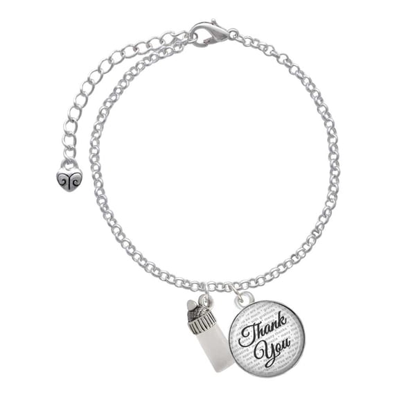 Delight Jewelry Silvertone 3-D Clear Frosted Baby Bottle - Domed Thank You Charm Bracelet, 6"+2"