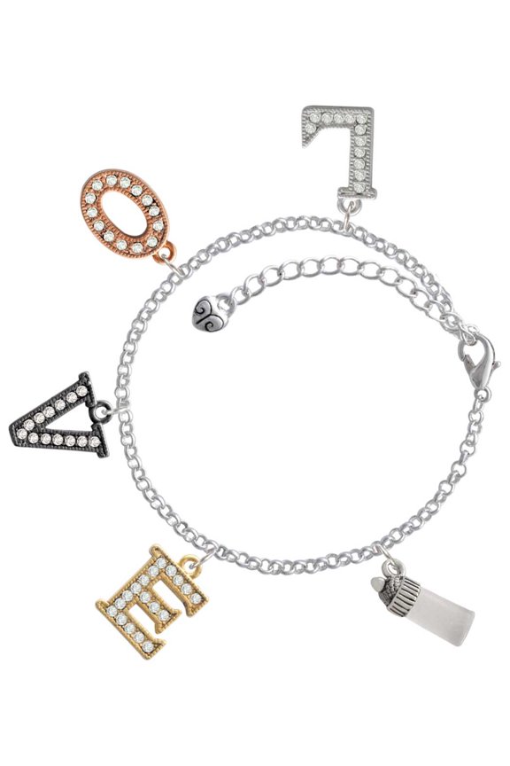 Silvertone 3-D Clear Frosted Baby Bottle Multi-Colored Crystal Love Charm Bracelet