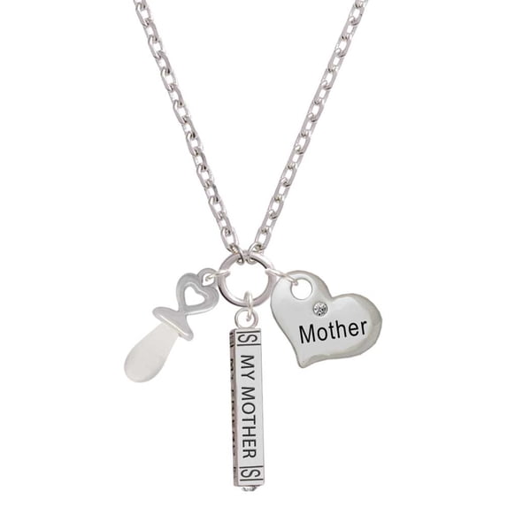 Delight Jewelry Silvertone 3-D Clear Frosted Baby Pacifier Always My Mother Bar Zoe Necklace