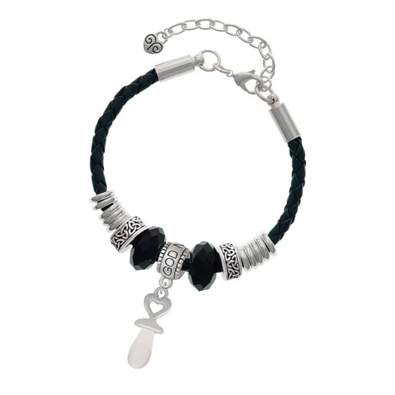 Delight Jewelry Silvertone 3-D Clear Frosted Baby Pacifier Godmother Celtic Knot Leather Bead Bracelet, 7"+2" Extender