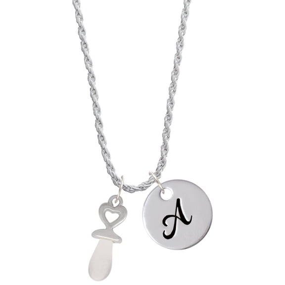 Delight Jewelry Silvertone 3-D Clear Frosted Baby Pacifier Silvertone Script Initial Disc - A - Charm Necklace, 20"+3"