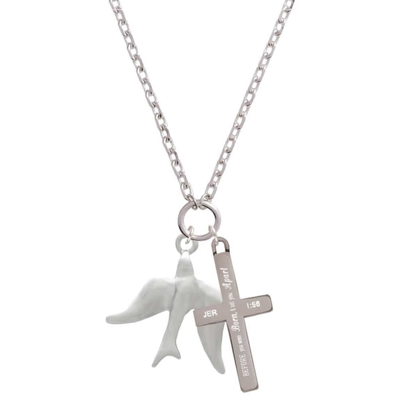 Delight Jewelry Silvertone 3-D Dove I Set You Apart Engraved Cross Zoey Necklace, 28"
