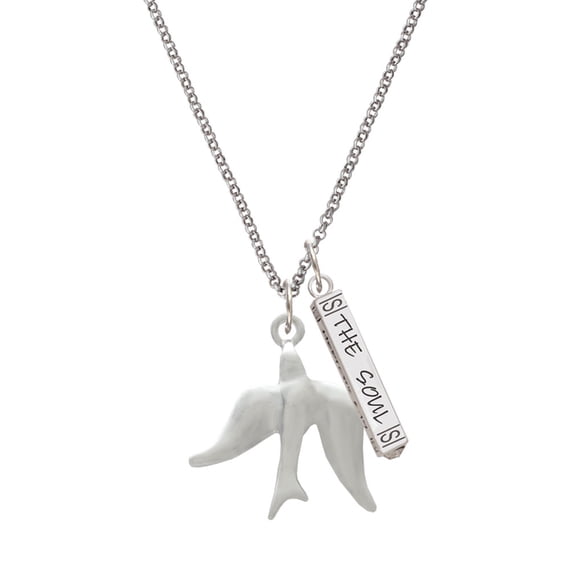 Delight Jewelry Silvertone 3-D Dove Silvertone Hope Anchors the Soul Bar Charm Necklace, 23"
