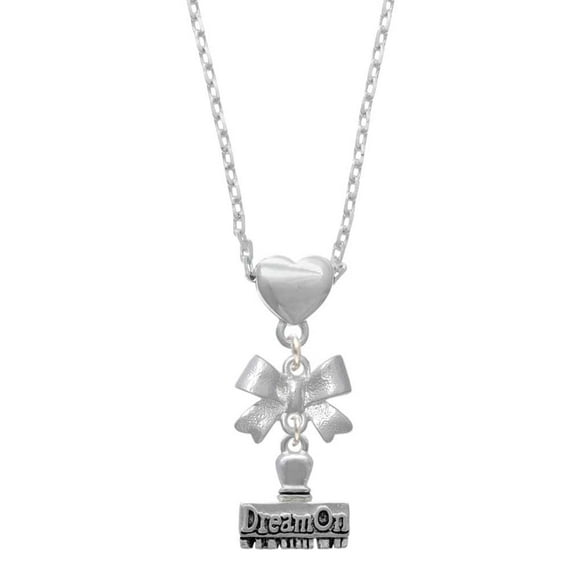 Delight Jewelry Silvertone 3-D ''Dream On'' Stamp Silver tone Bow Heart Necklace