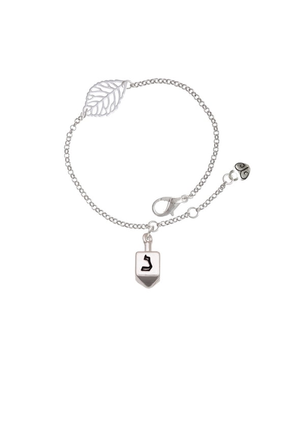 Silvertone 3-D Dreidel - - Silvertone Leaf Delicate Bracelet, 6.25+1.75"
