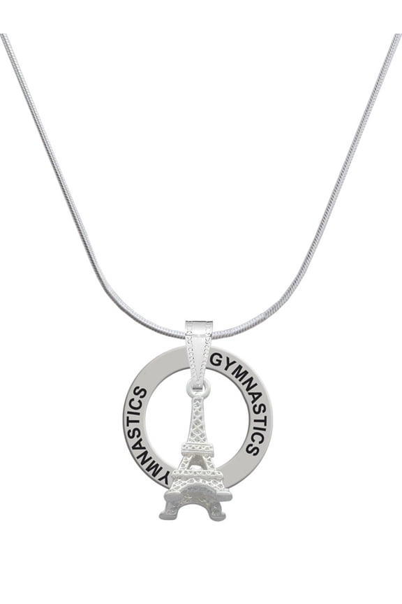 Silvertone 3-D Eiffel Tower Gymnastics Ring Charm Necklace, 18"