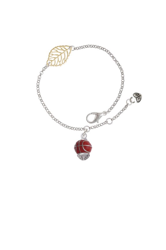 Silvertone 3-D Enamel Basketball Spinner - Goldtone Leaf Delicate Bracelet, 6.25+1.75"