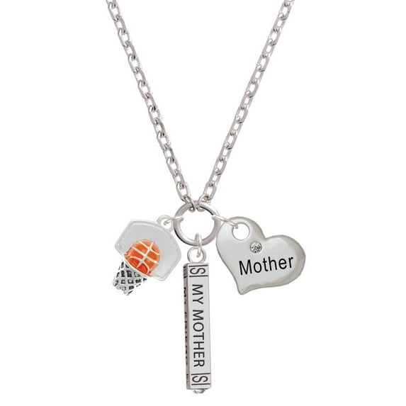 Delight Jewelry Silvertone 3-D Enamel Basketball in Hoop Always My Mother Bar Zoe Necklace