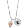 thumbnail image 1 of Delight Jewelry Silvertone 3-D Enamel Basketball in Hoop Silvertone Script Initial Disc - C - Charm Necklace, 20"+3", 1 of 4
