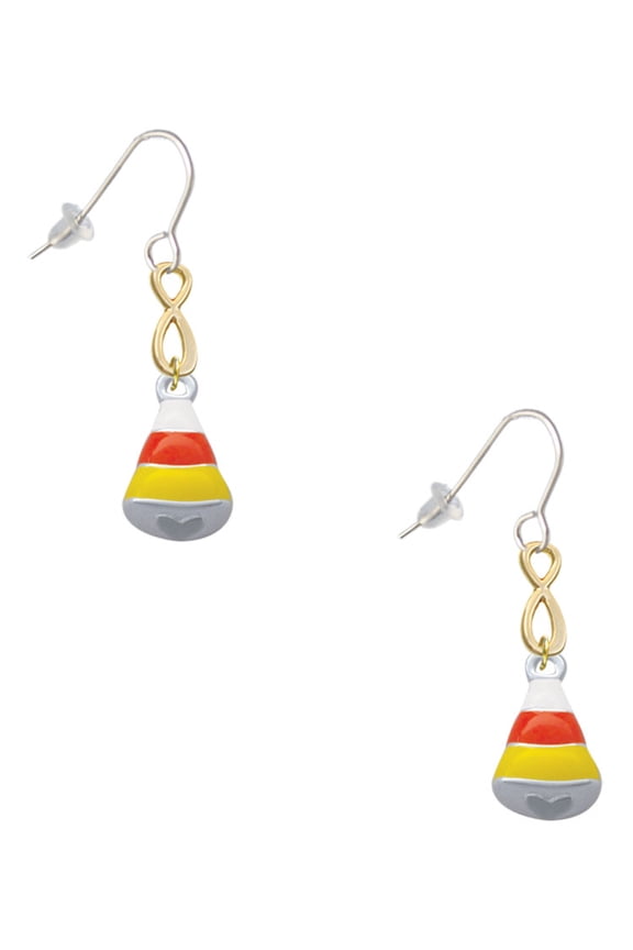 Silvertone 3-D Enamel Candy Corn Gold Tone Infinity French Earrings