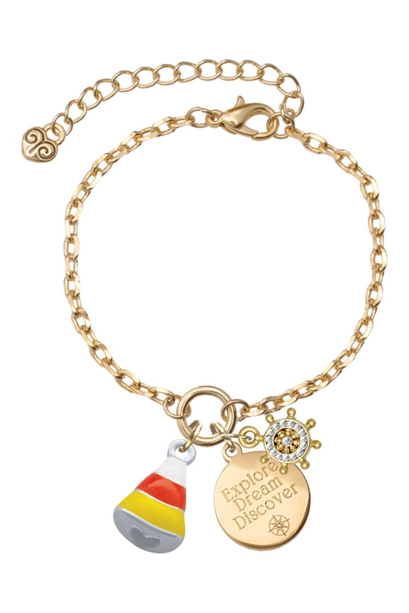 Silvertone 3-D Enamel Candy Corn Goldtone Discover Dream Explore Zoey Charm Bracelet, 6.5+2" Extender