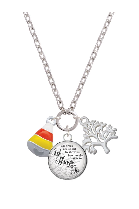 Silvertone 3-D Enamel Candy Corn Let Things Go Fall Zoey Charm Necklace, 28"