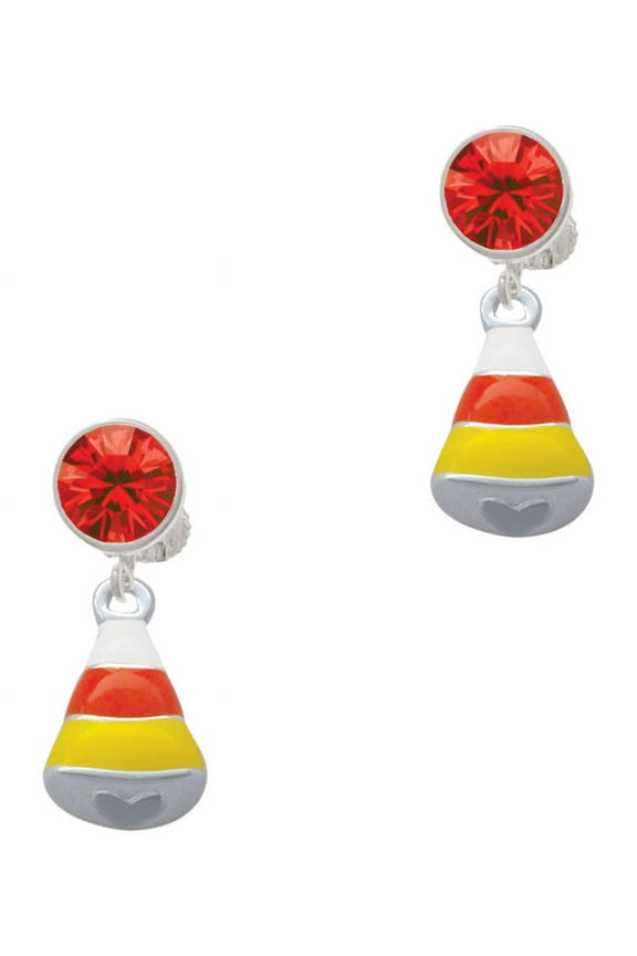 Silvertone 3-D Enamel Candy Corn Red Crystal Clip on Earrings