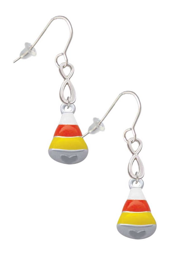 Silvertone 3-D Enamel Candy Corn Silver tone Infinity French Earrings